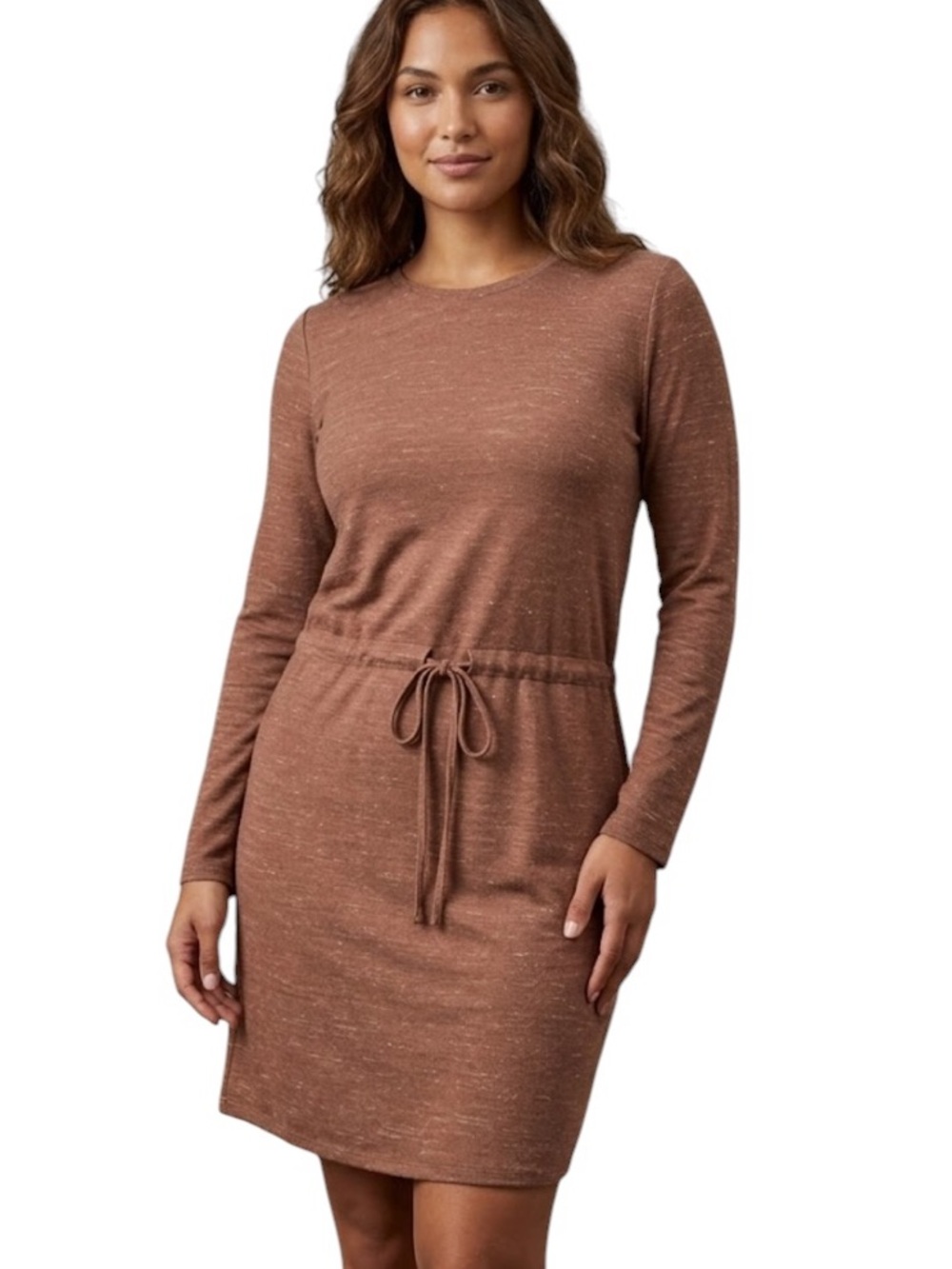 ASOS Design Women's Long Sleeve Orange/Brown Knee Length Dress with tie waist, 4